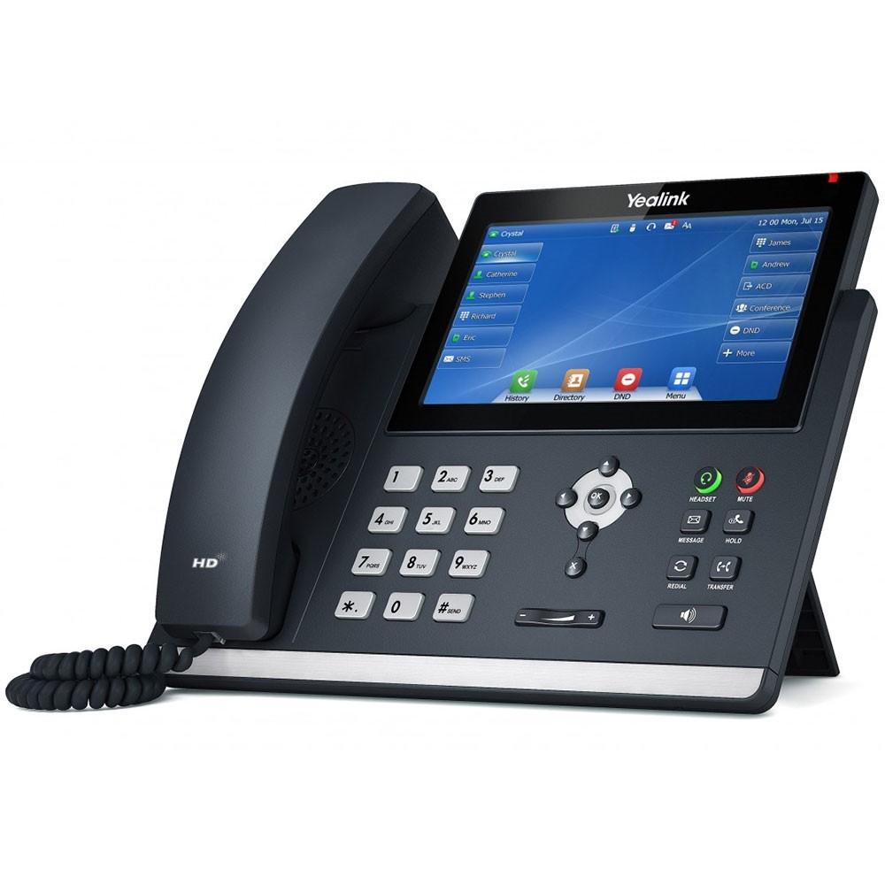 Advanced business IP phone with 7" 800x480 color touchscreen, up to 16 SIP accounts, dual USB ports with optional WiFi/Bluetooth dongles, dual-port Gigabit Ethernet with PoE. This bundle pairs the T48U handset with a 5V/2A power supply for AC-outlet operation without PoE.